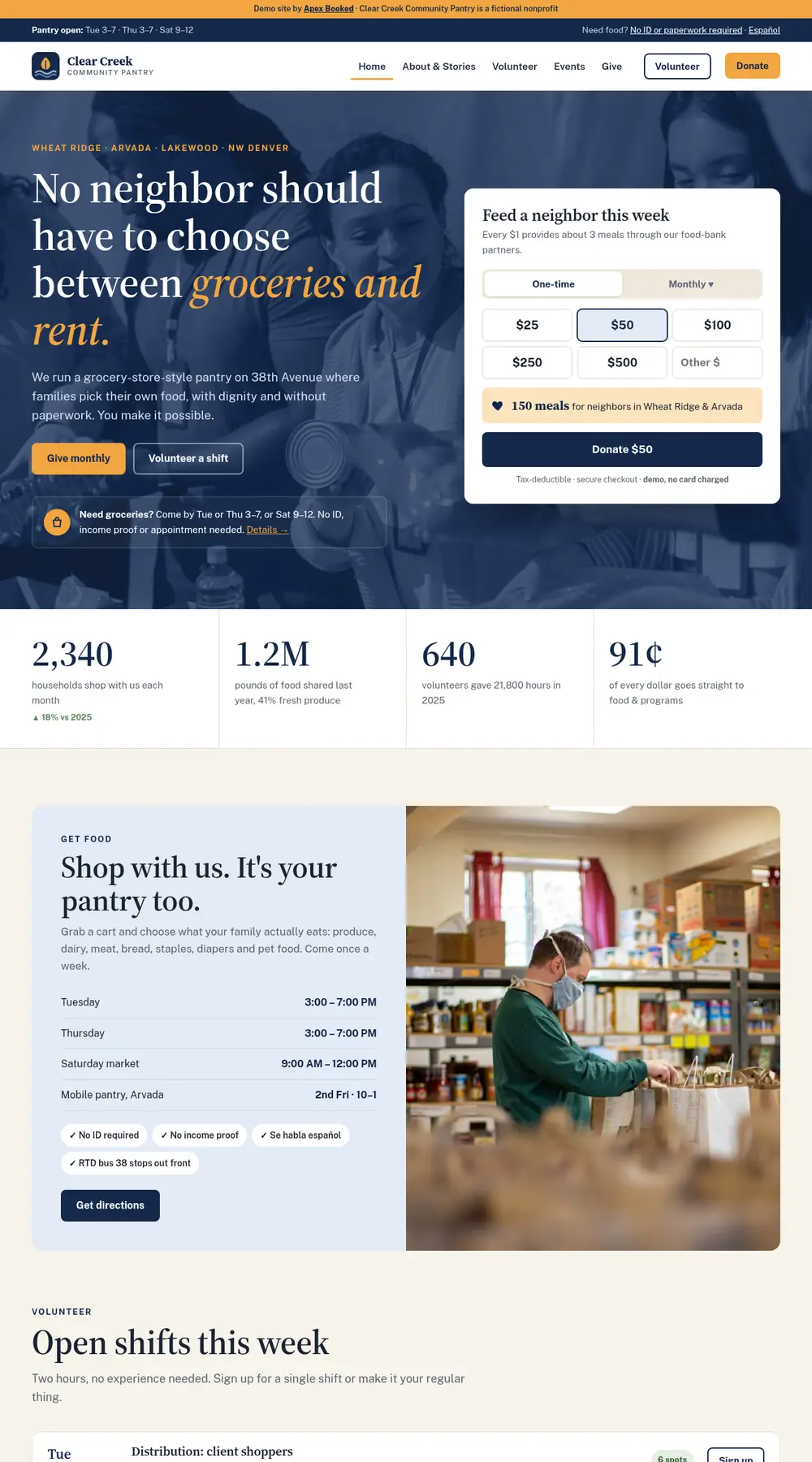 Clear Creek Community Pantry example website